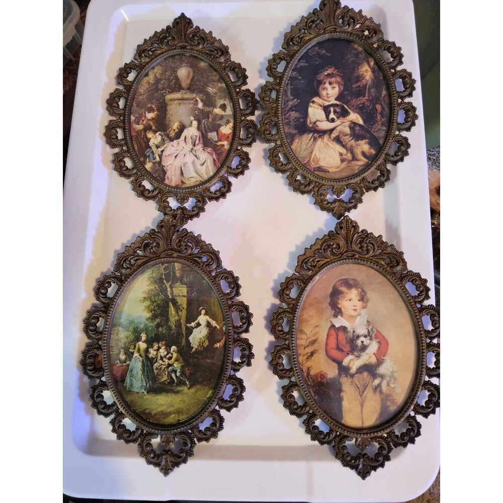Vintage Ornate Frames Miniature Oval Art Print Decorative Frame, Italy Set of 4